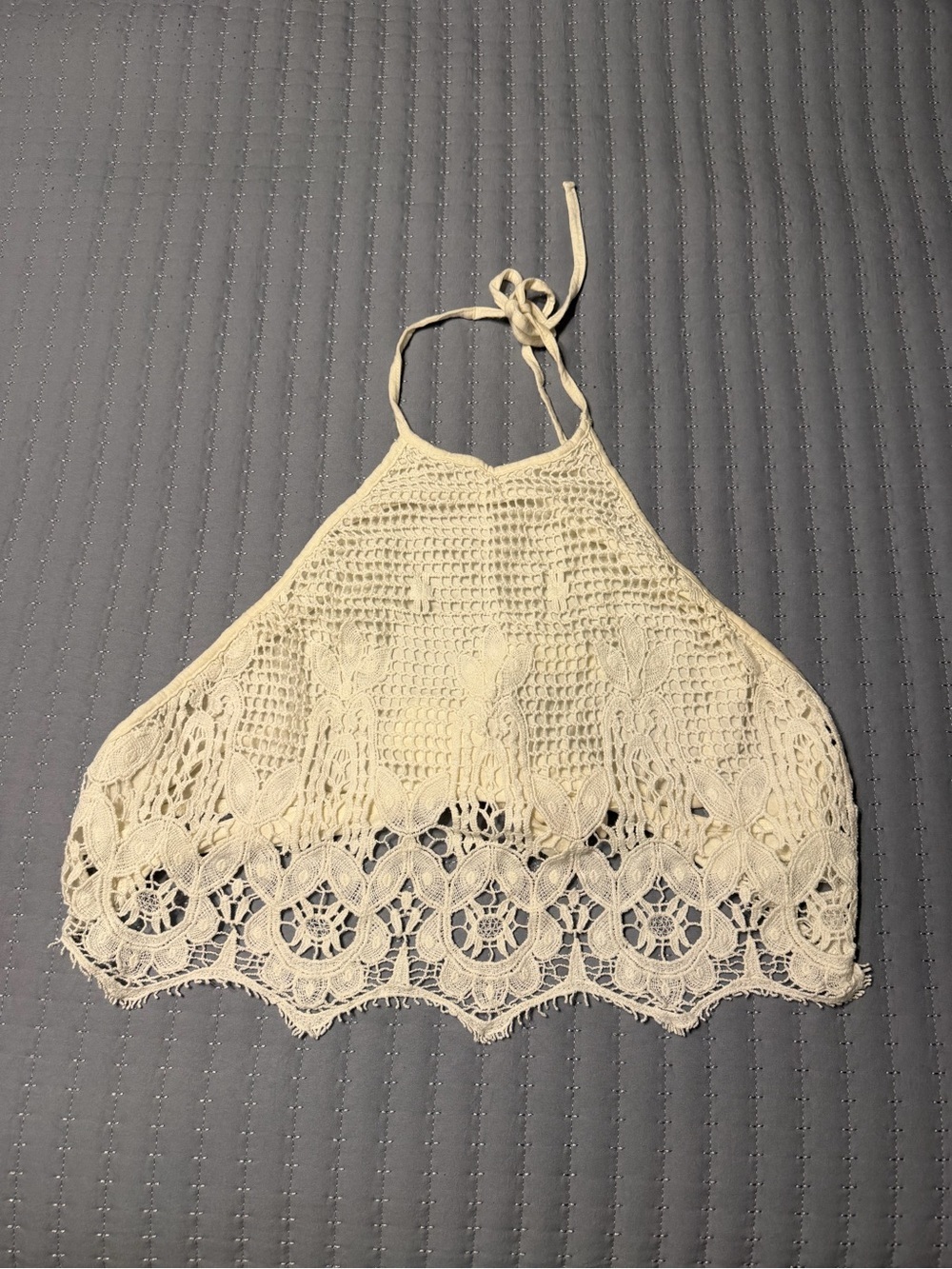 Lace Halter Crop Top in Cream Tie Back xs - Picture 1 of 4